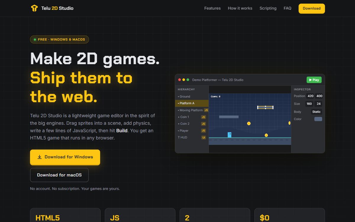 Tampilan website Telu 2D Studio